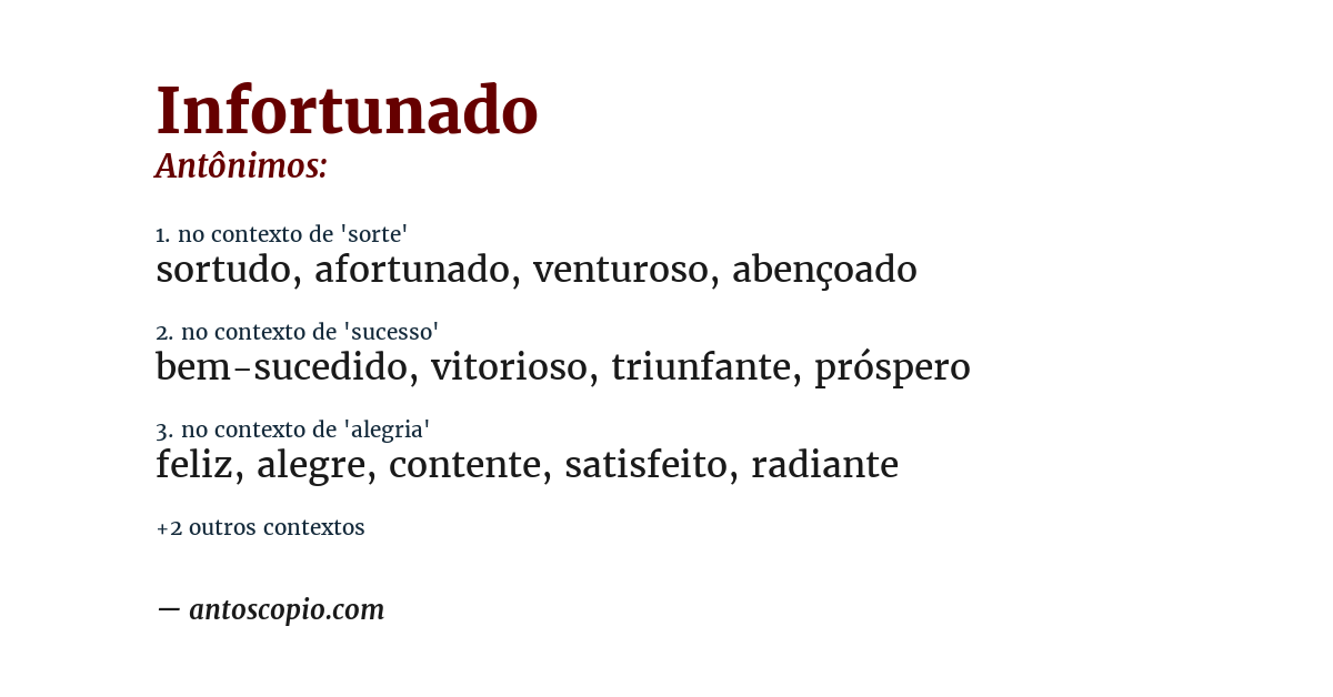 Antônimo de infortunado