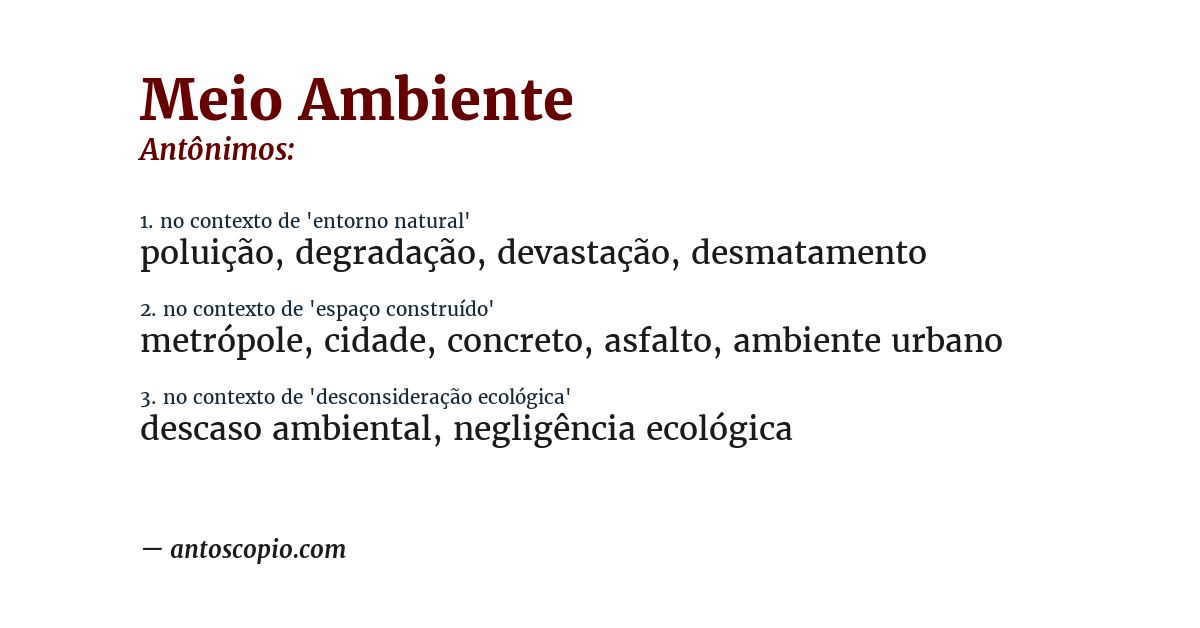 Antônimo de meio ambiente