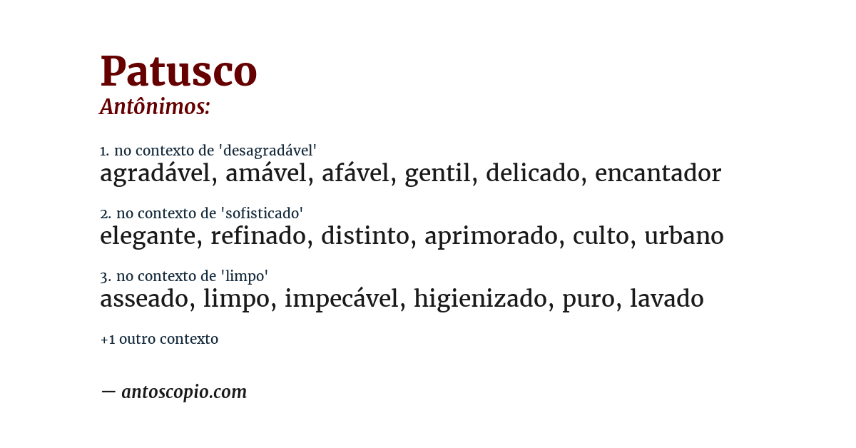 Antônimo de patusco