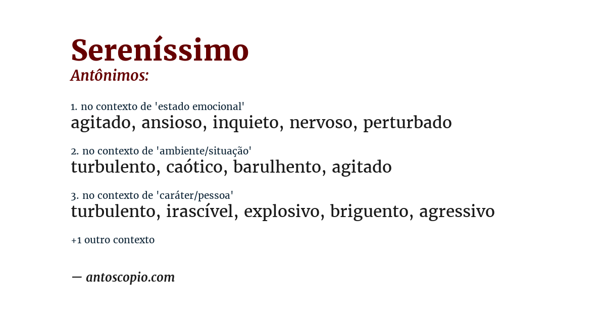 Antônimo de sereníssimo