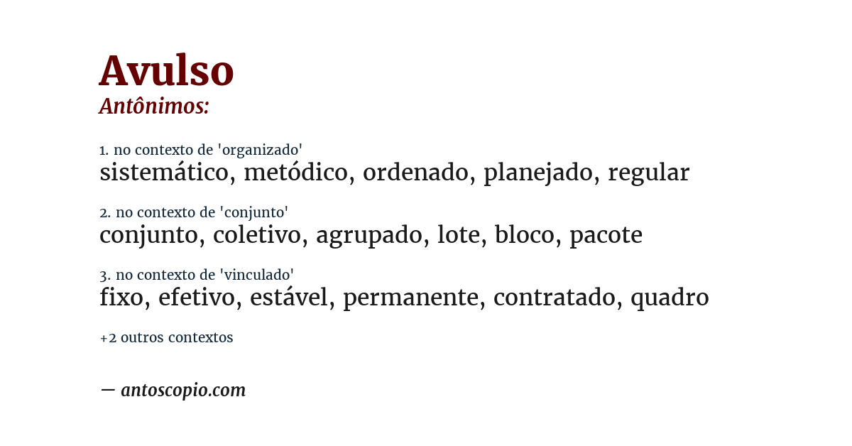 Antônimo de avulso