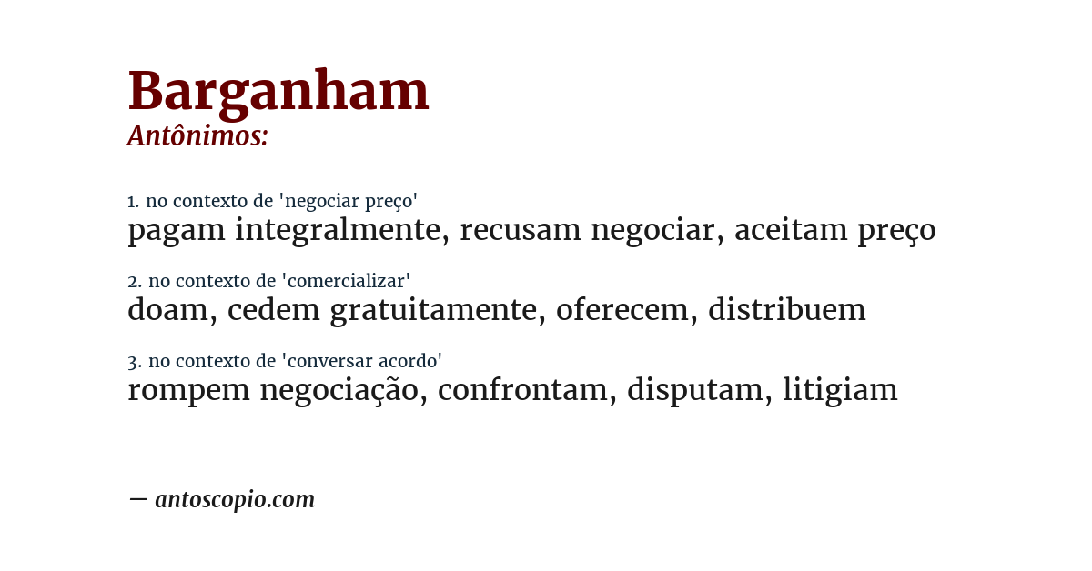 Antônimo de barganham