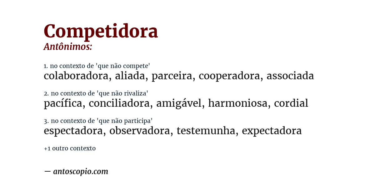 Antônimo de competidora
