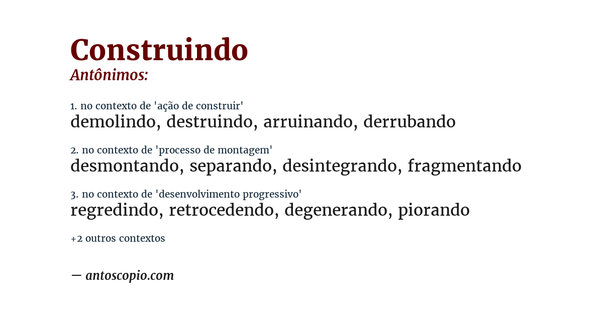 Antônimo de construindo
