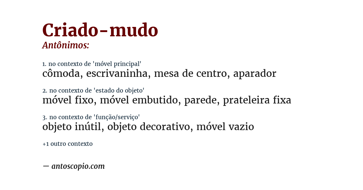 Antônimo de criado-mudo
