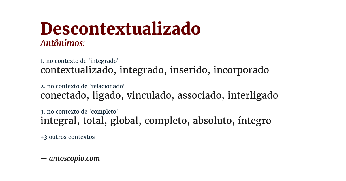 Antônimo de descontextualizado
