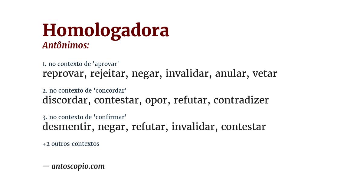 Antônimo de homologadora