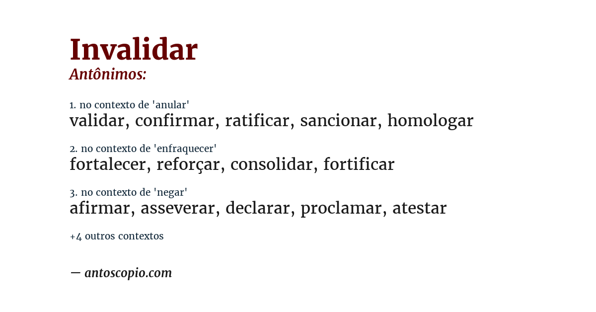 Antônimo de invalidar