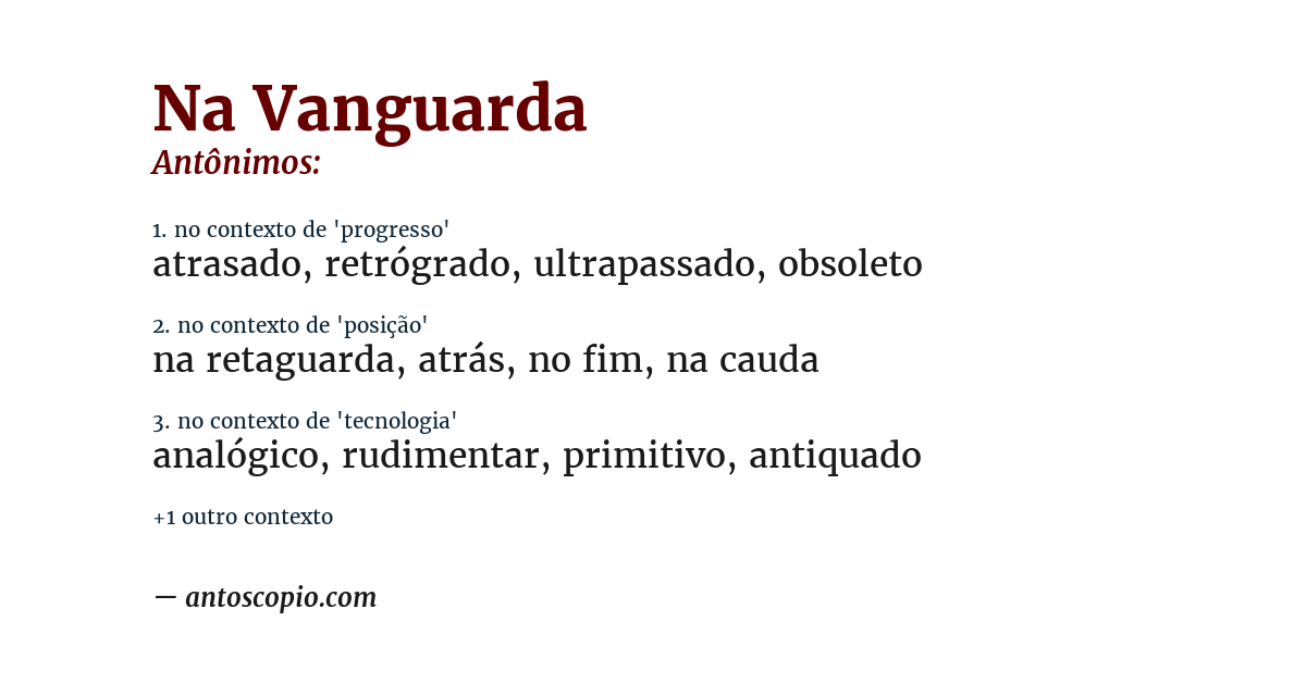 Antônimo de na vanguarda