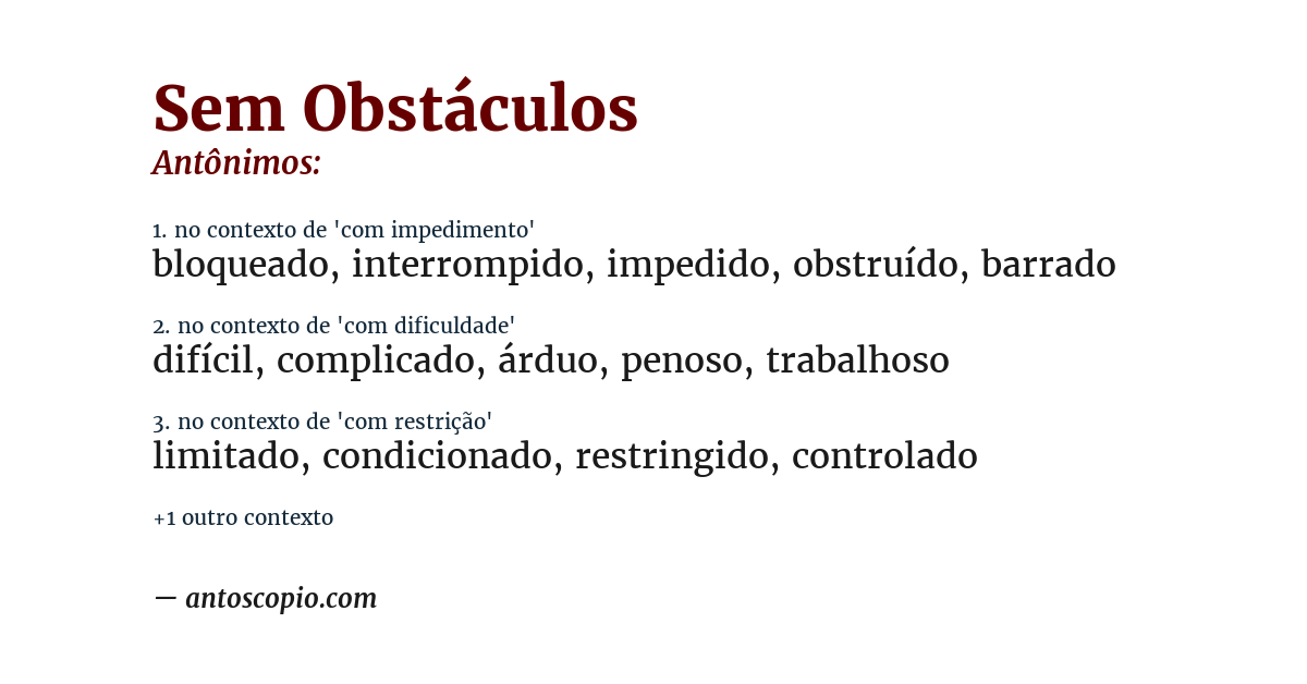 Antônimo de sem obstáculos
