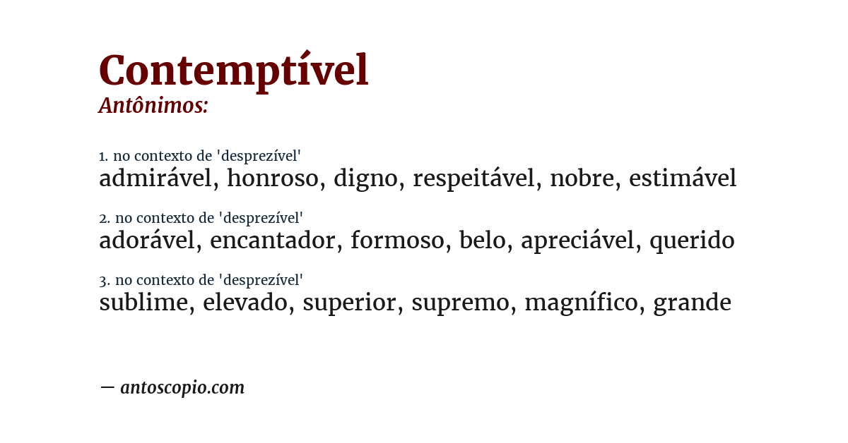Antônimo de contemptível