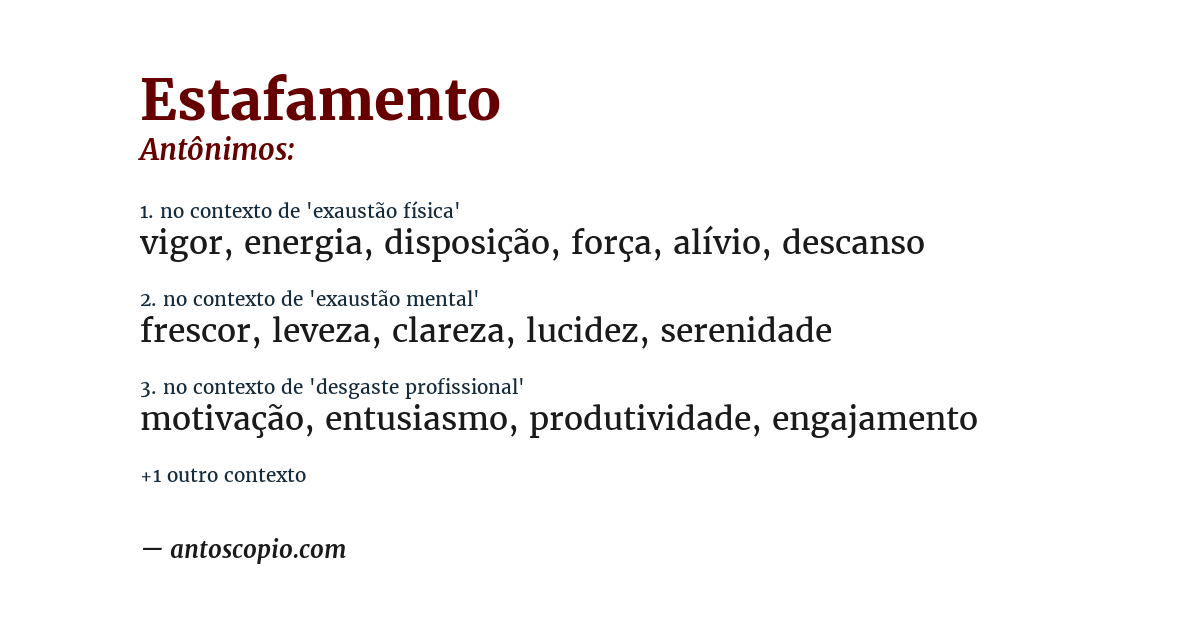 Antônimo de estafamento