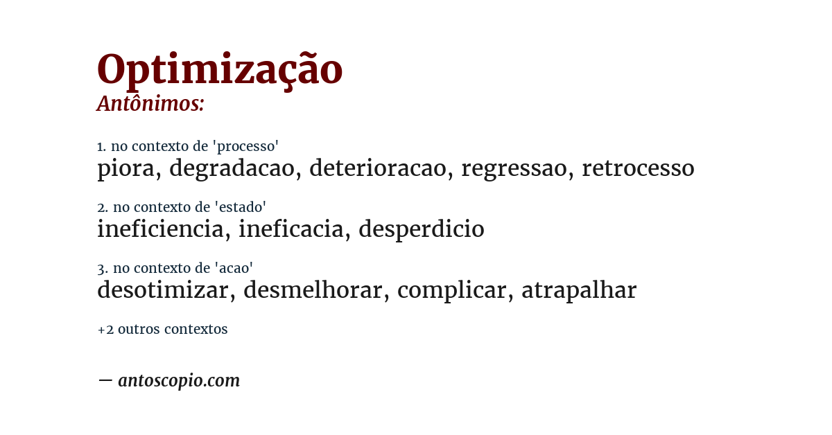 Antônimo de optimização