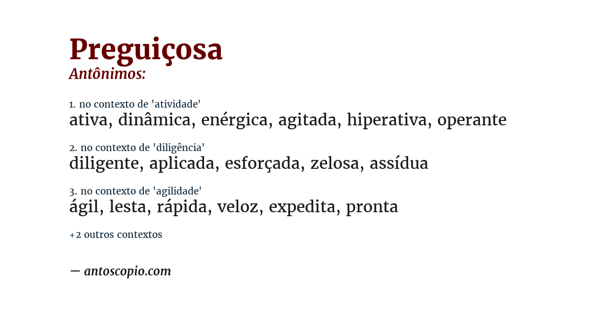 Antônimo de preguiçosa