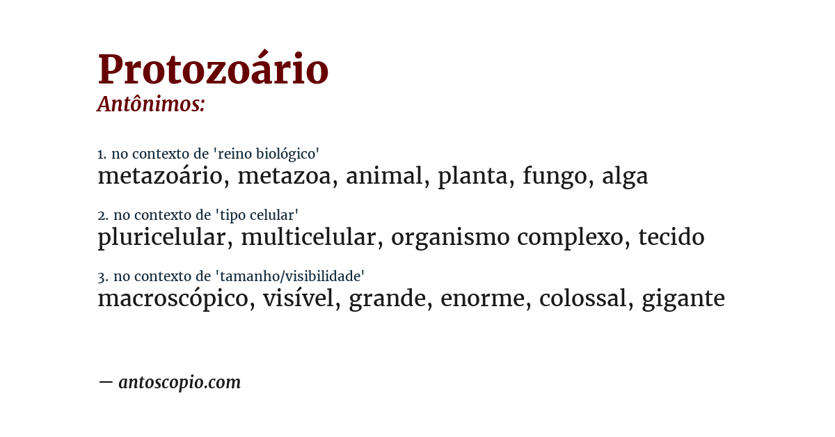 Antônimo de protozoário