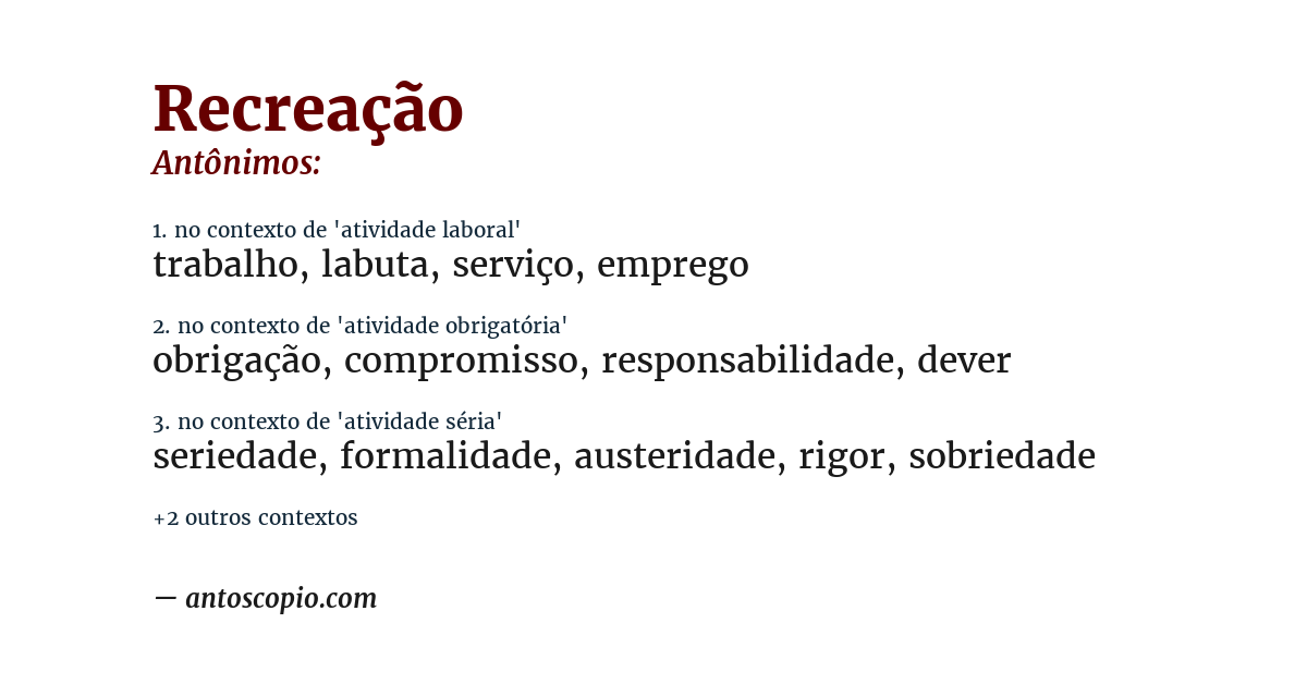 Antônimo de recreação