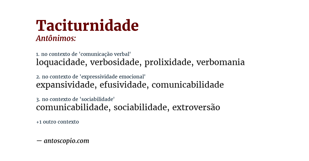 Antônimo de taciturnidade