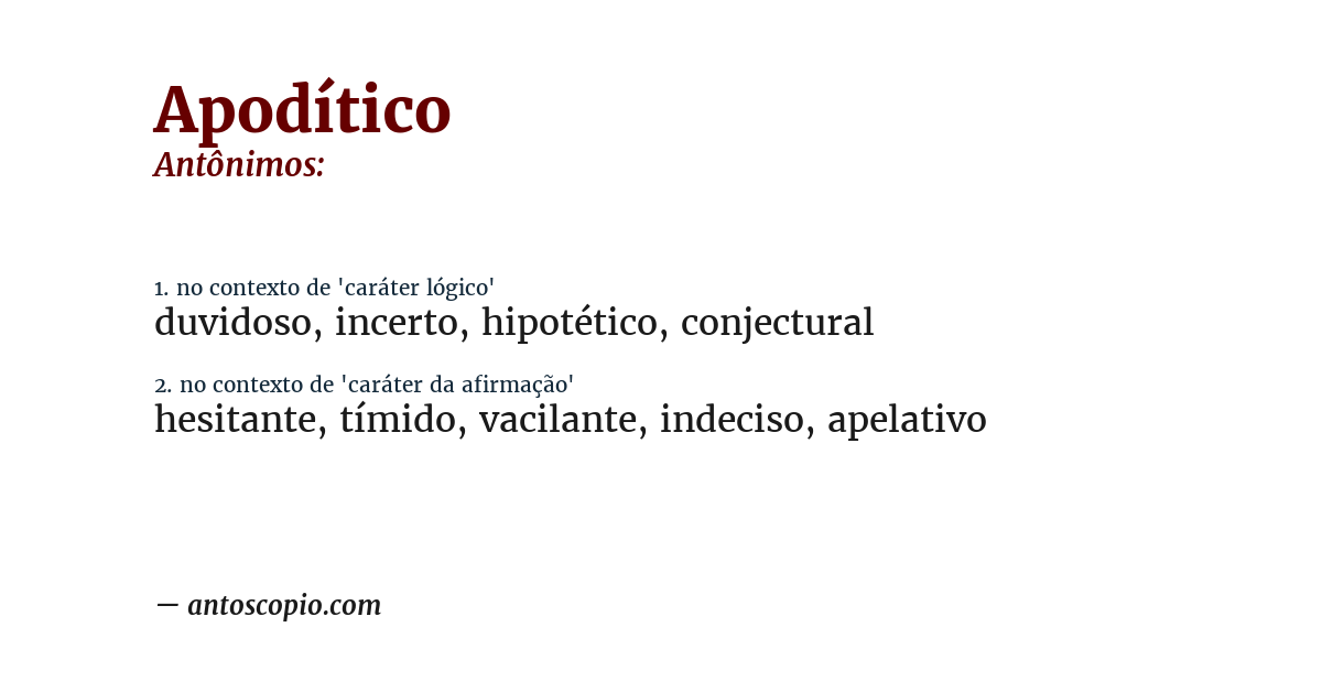Antônimo de apodítico