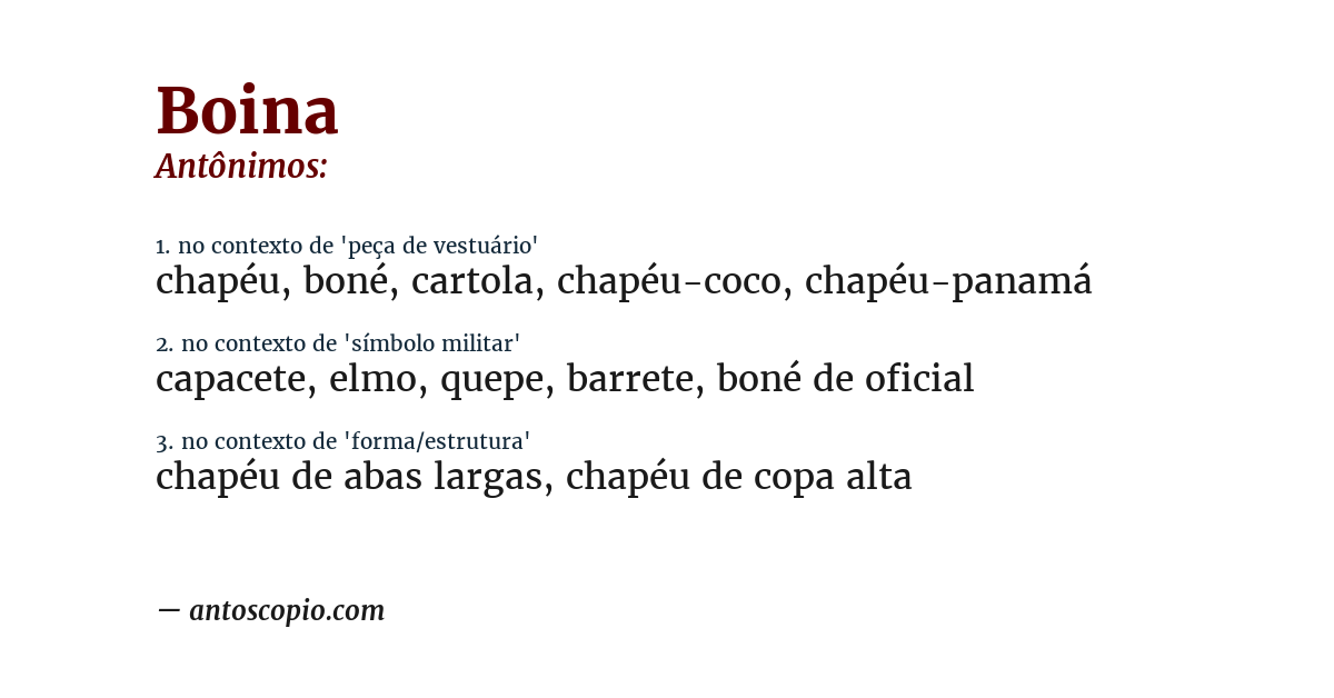 Antônimo de boina
