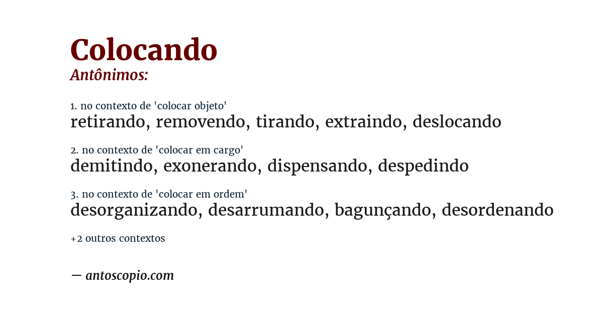 Antônimo de colocando