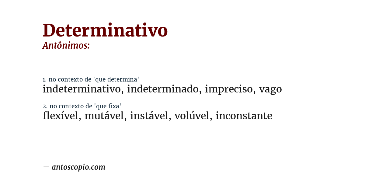 Antônimo de determinativo