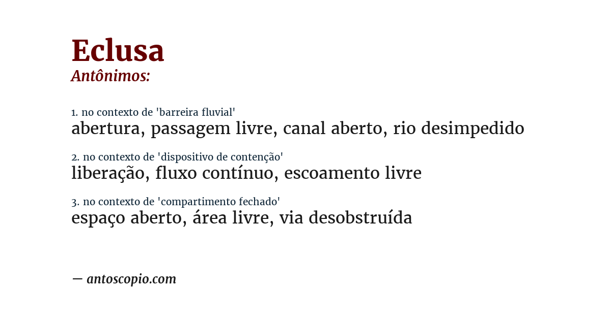 Antônimo de eclusa