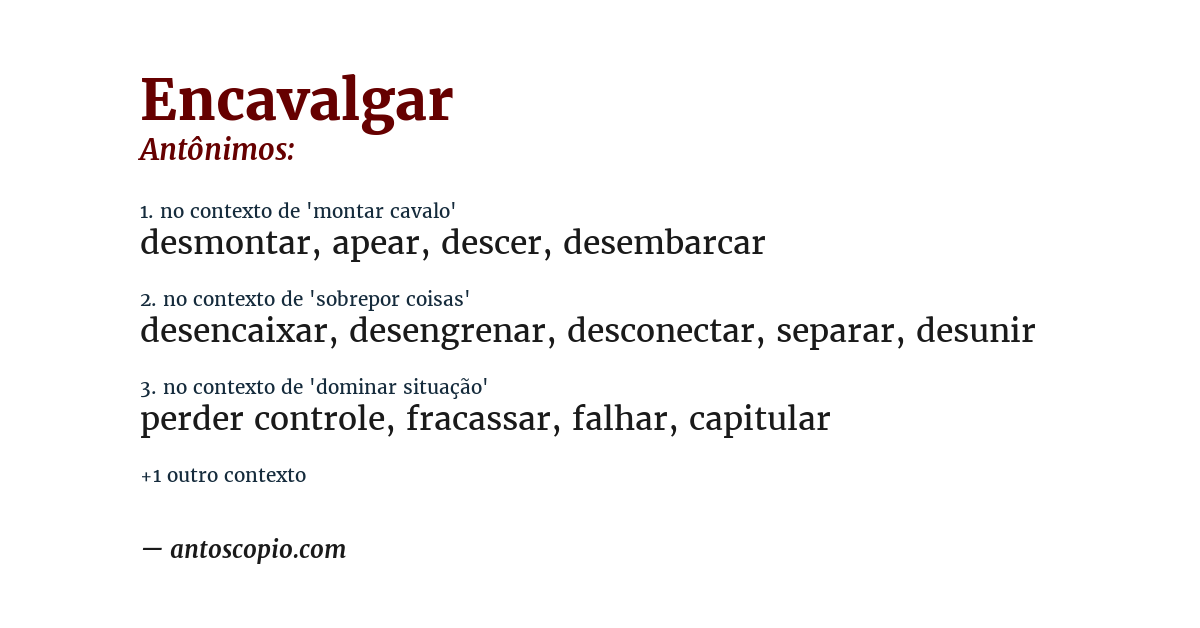 Antônimo de encavalgar