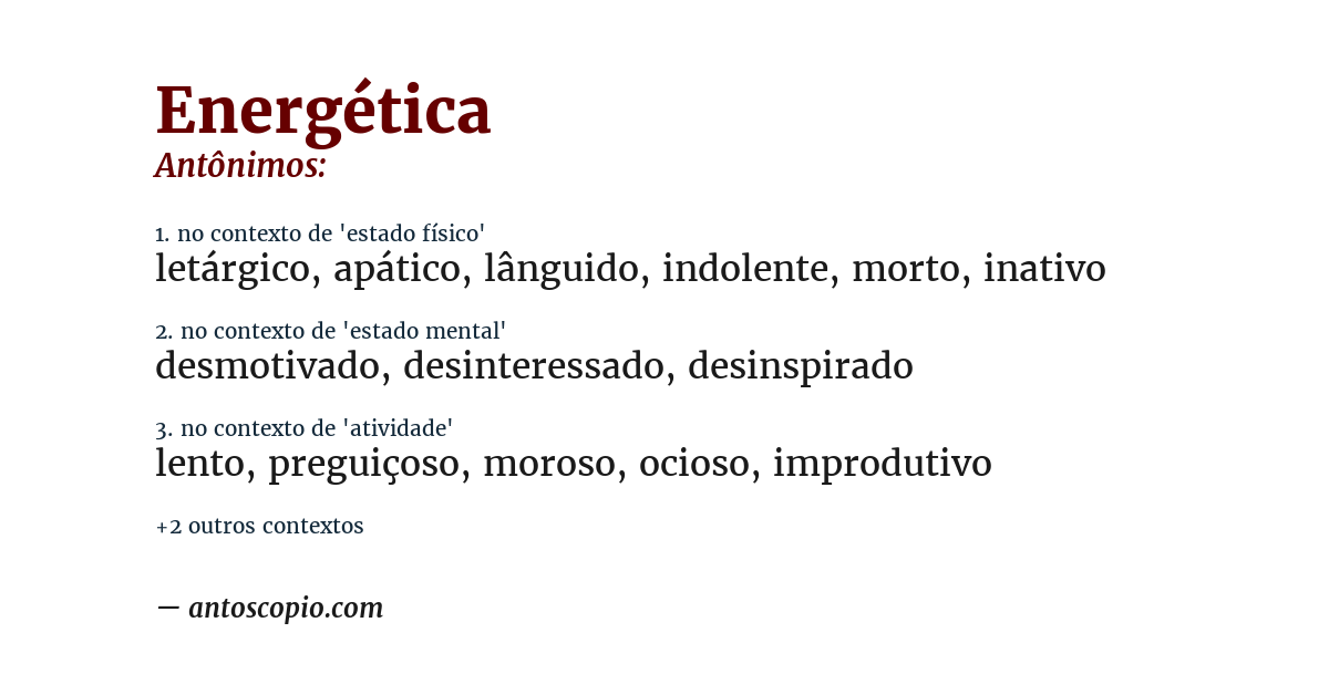 Antônimo de energética
