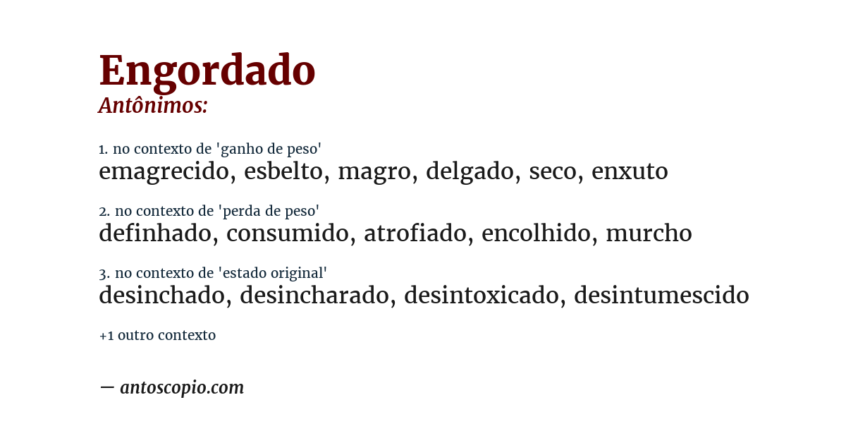 Antônimo de engordado
