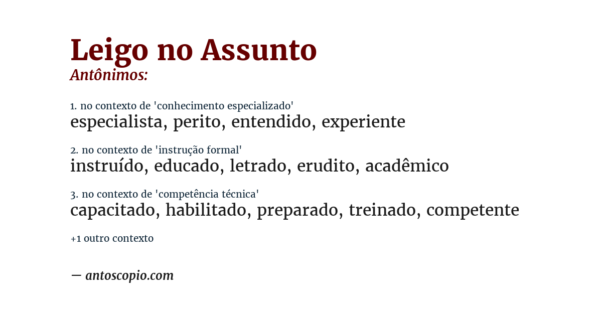 Antônimo de leigo no assunto