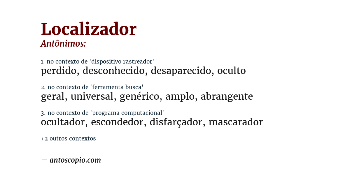 Antônimo de localizador