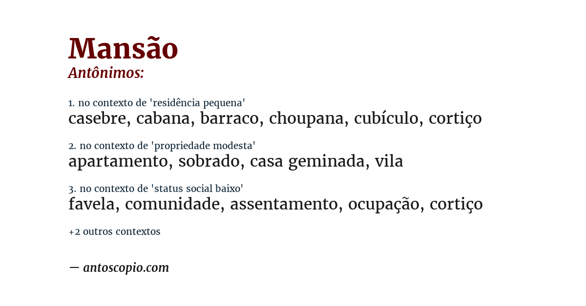 Antônimo de mansão