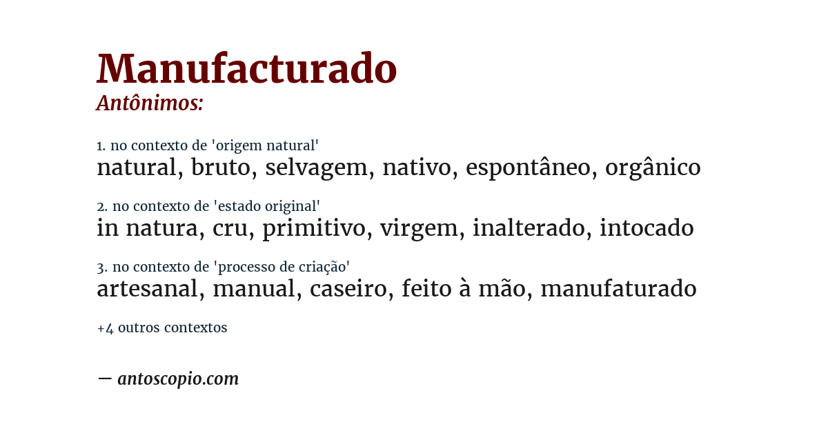 Antônimo de manufacturado