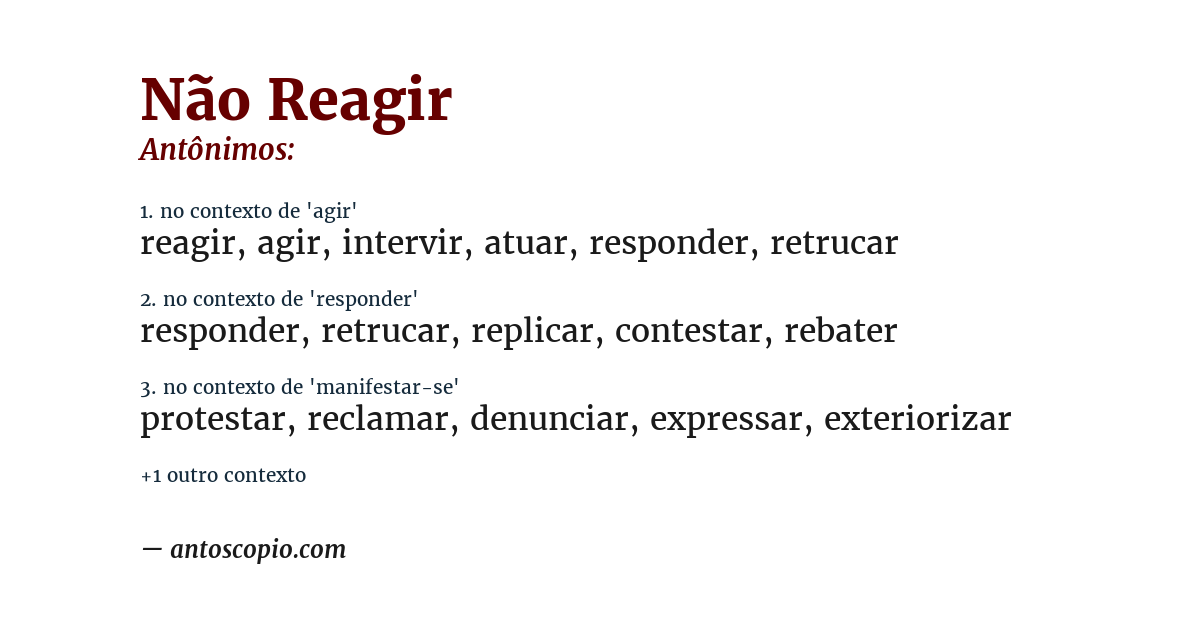 Antônimo de não reagir