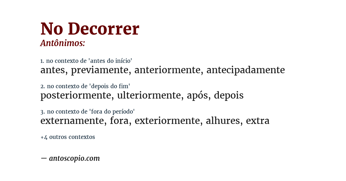 Antônimo de no decorrer