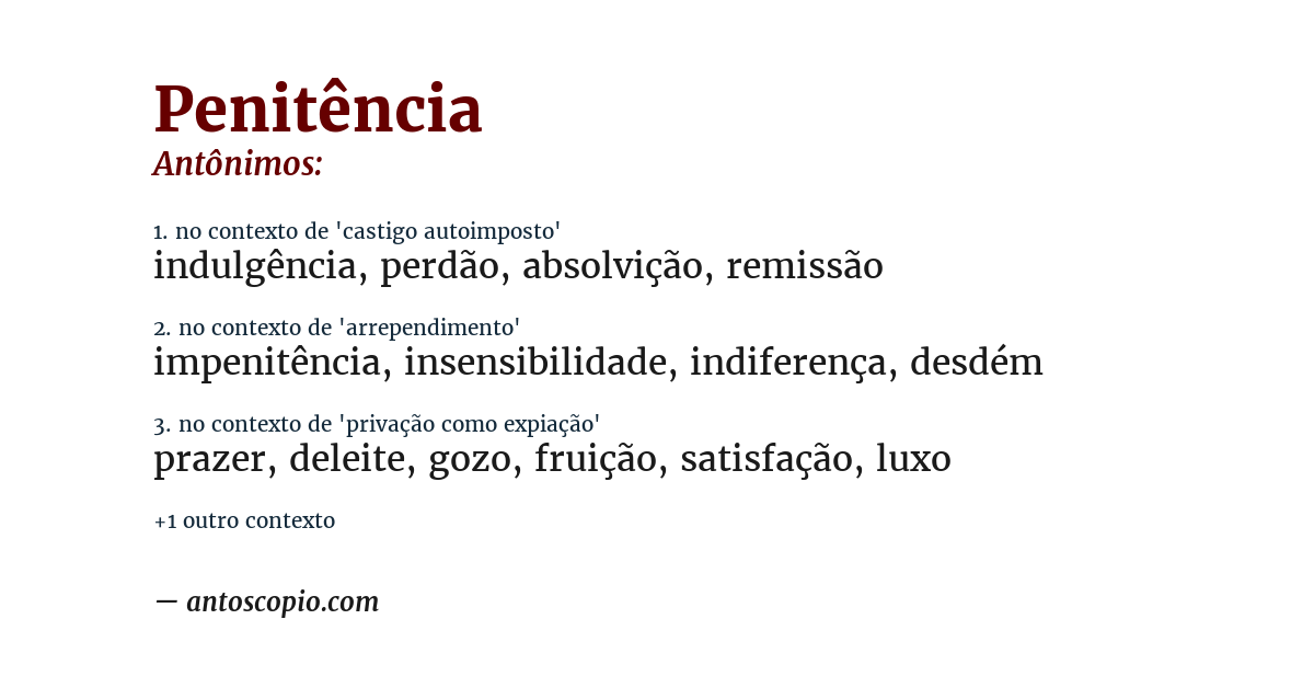 Antônimo de penitência