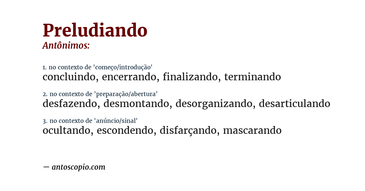 Antônimo de preludiando