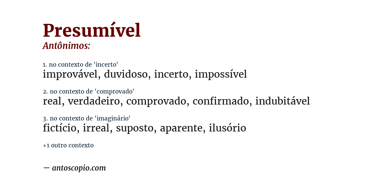 Antônimo de presumível