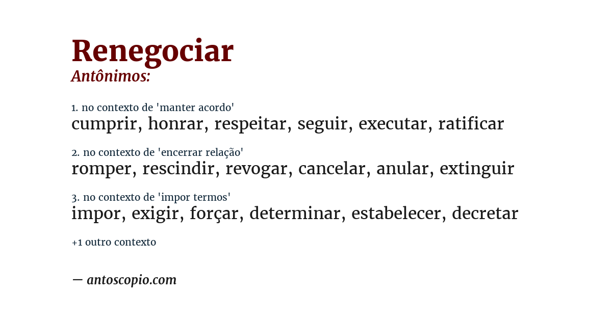 Antônimo de renegociar