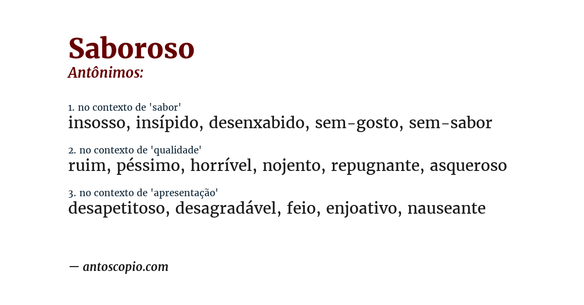 Antônimo de saboroso