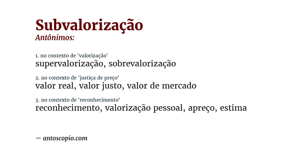 Antônimo de subvalorização
