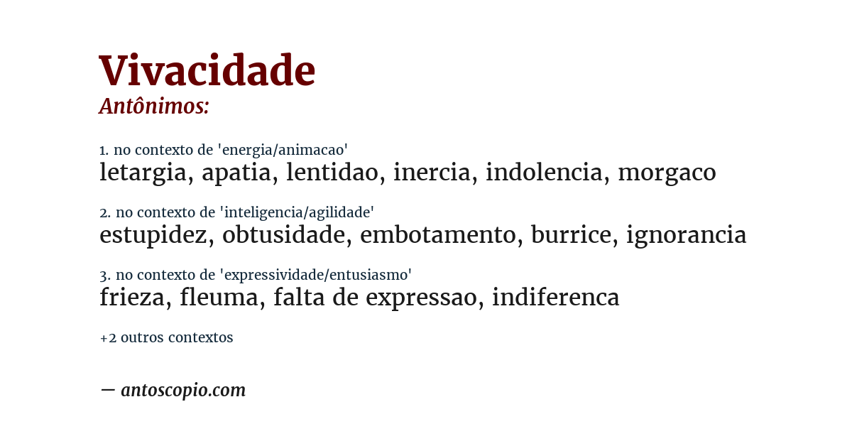 Antônimo de vivacidade