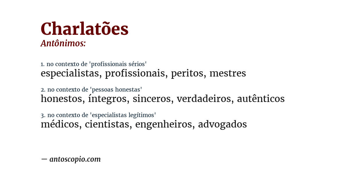 Antônimo de charlatões