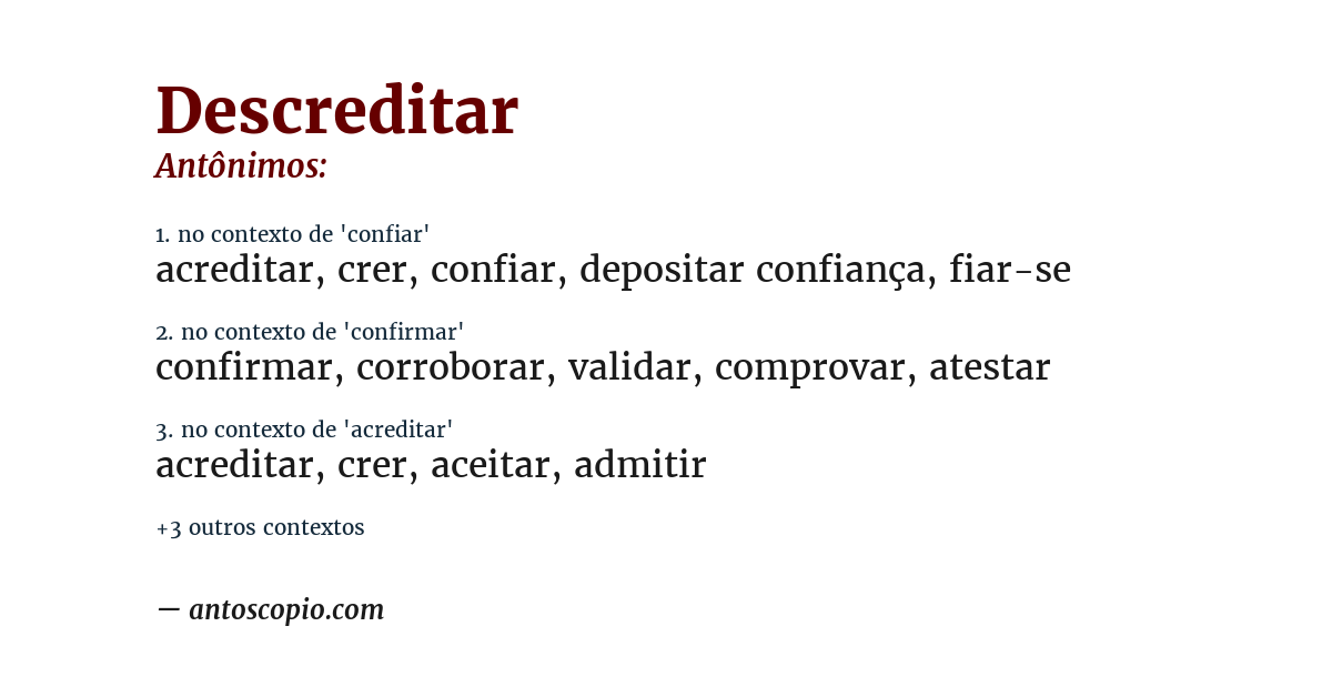 Antônimo de descreditar