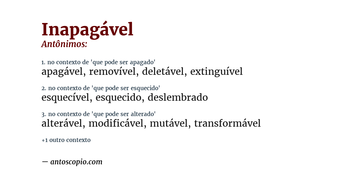 Antônimo de inapagável
