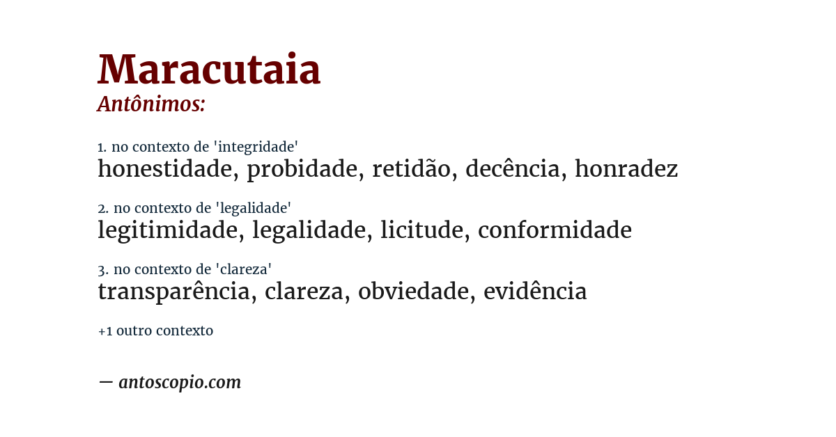 Antônimo de maracutaia