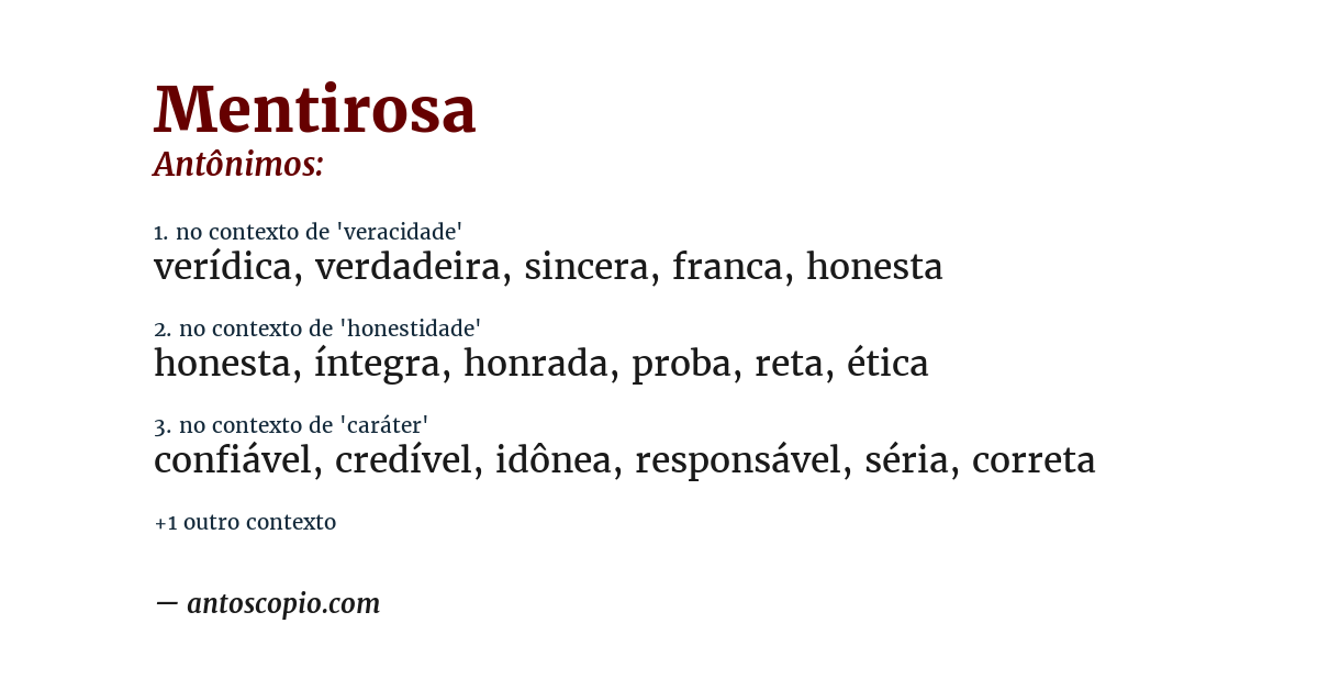 Antônimo de mentirosa