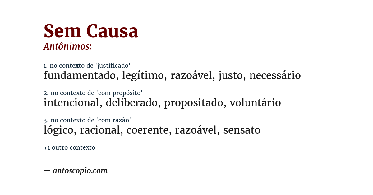 Antônimo de sem causa