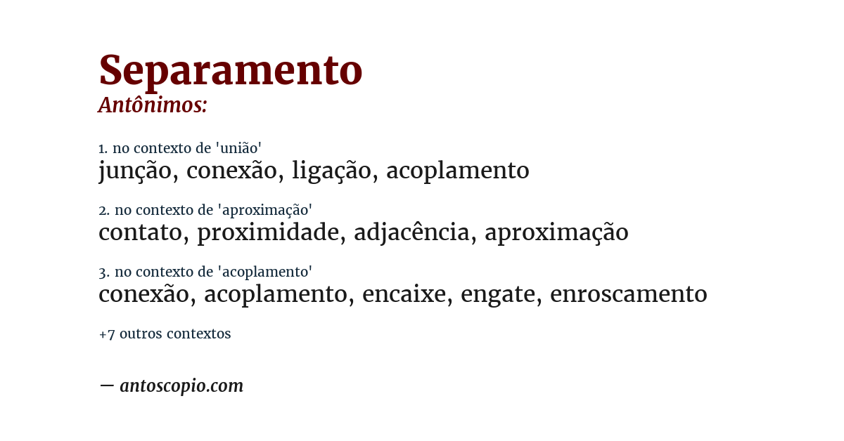 Antônimo de separamento