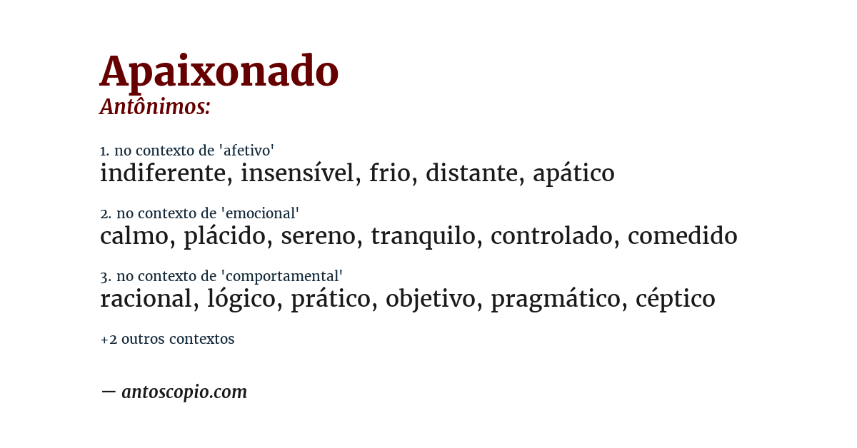 Antônimo de apaixonado